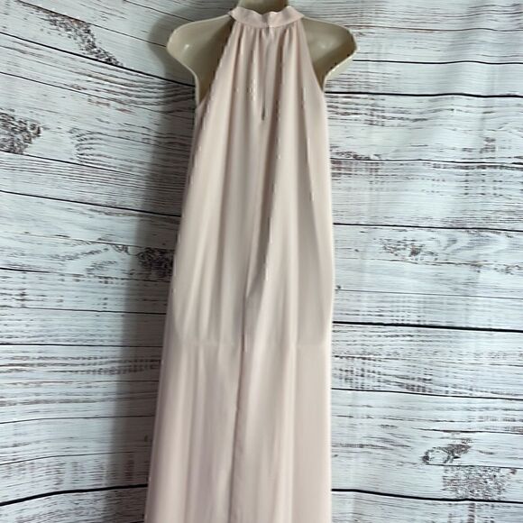 Ceremony by Joanna August halter sleeveless chiffon gown dress blush - Picture 3 of 6